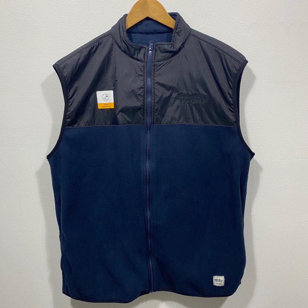 NWT Eddie Bauer Workwear Fleece Vest Mens Large Navy Stain Resistant Foreman Fit